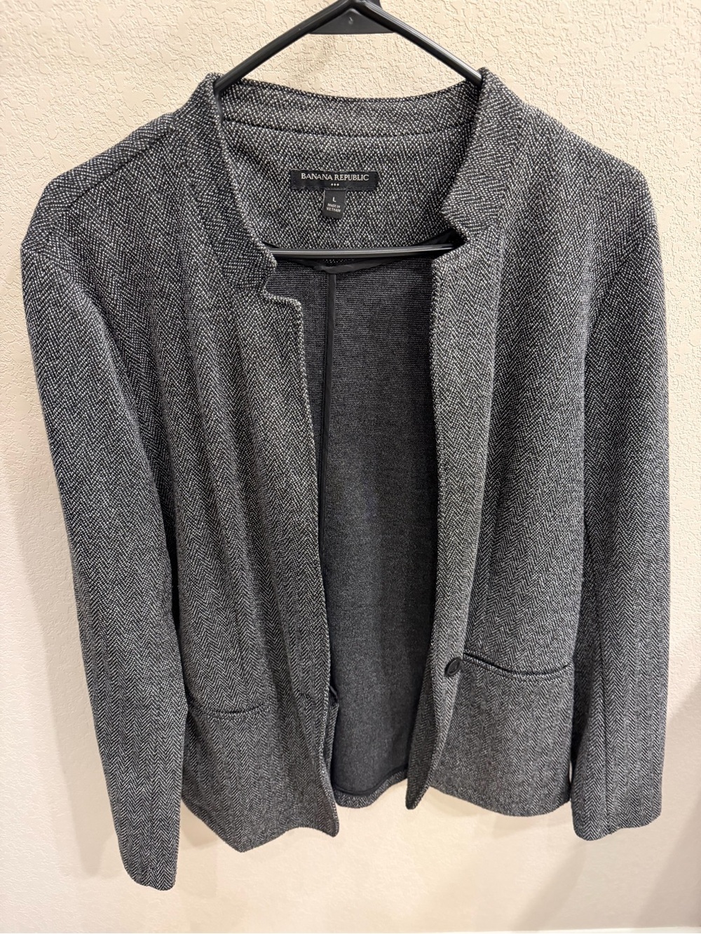 Banana Republic Charcoal Herringbone Collarless Blazer